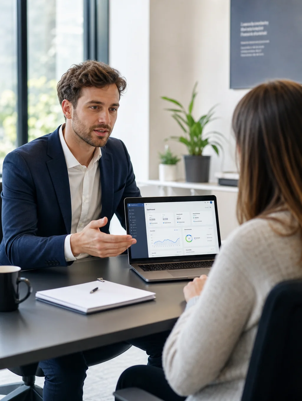 Business owner discussing website requirements